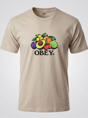 Obey Worldwide Fruit Graphic Tee - Sand / Beige - Size Medium